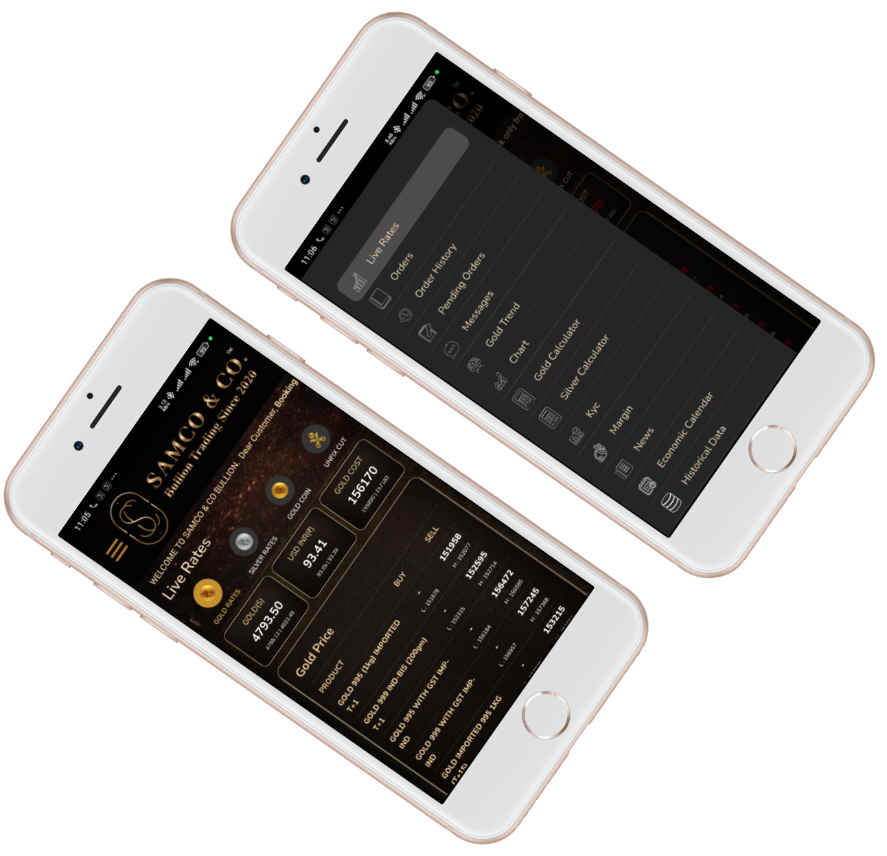 Samco and Co mobile app screens