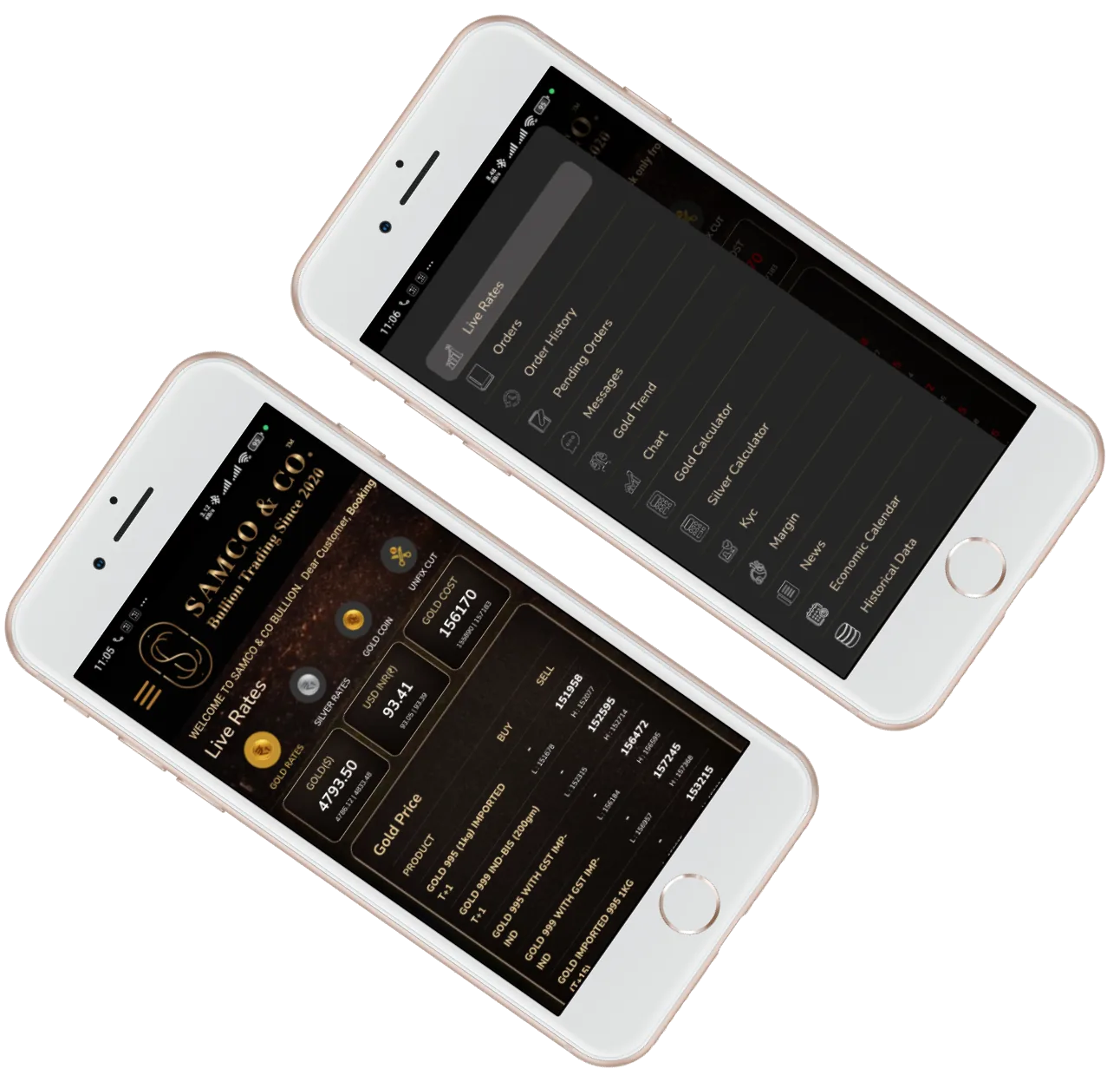 Samco and Co mobile app screens